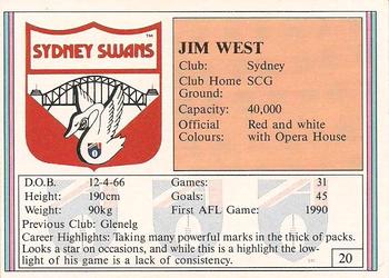 1992 AFL Regina #20 Jim West Back
